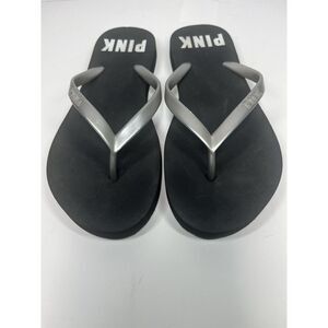 Victoria secret PINK flip flops Size 5/6 black/silver logo